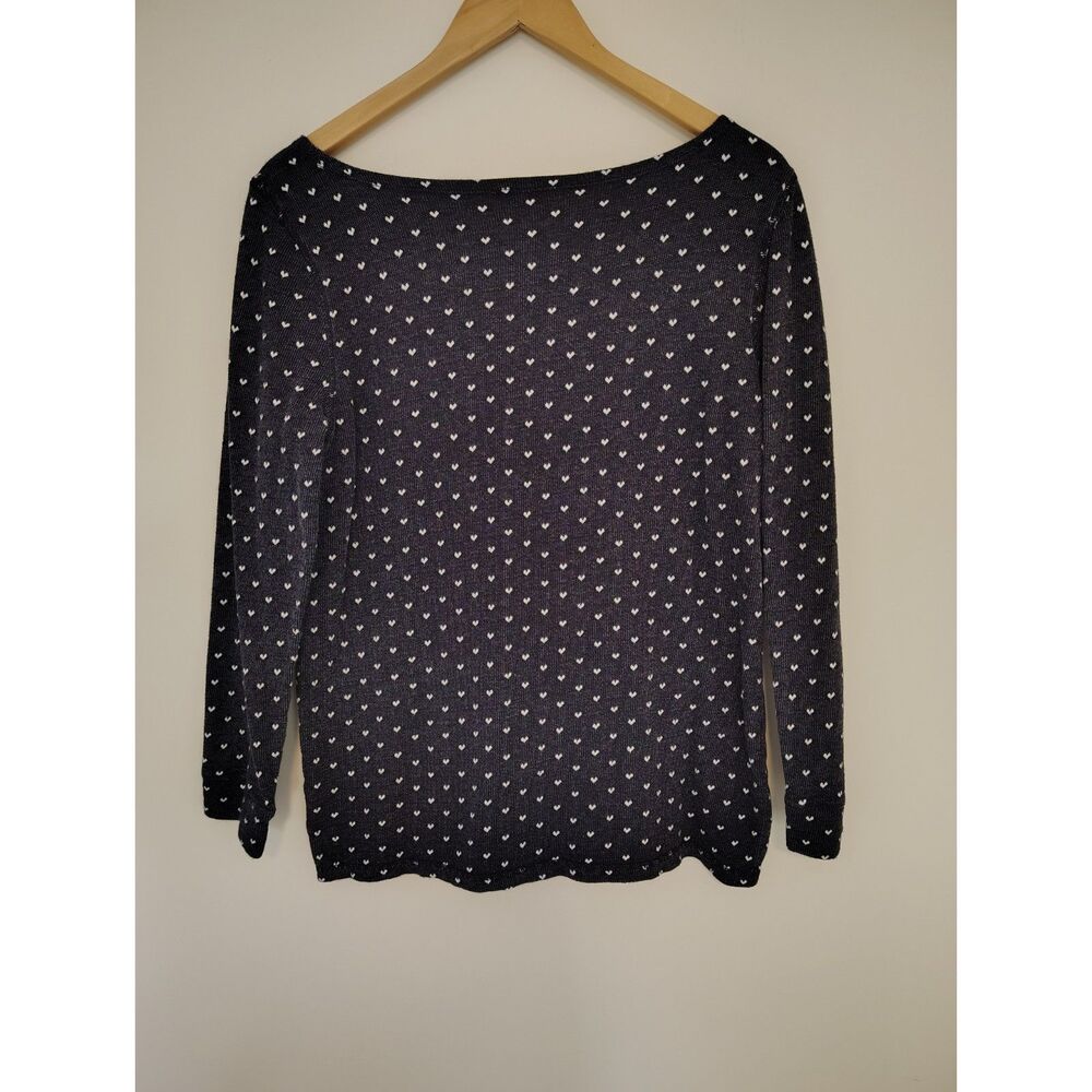 Talbots Hello Saturday! Heart Print Preppy Knit Top Women’s M Navy White - Picture 2 of 5
